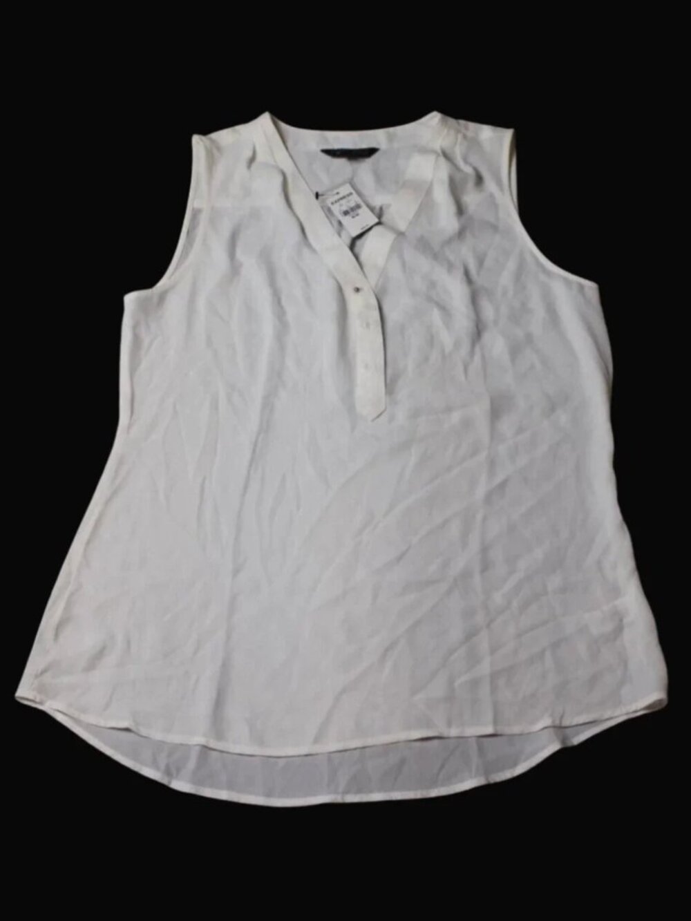 Express Womens V-Neck Sleeveless Shank-Button Blouse White Top Shirt Size Med